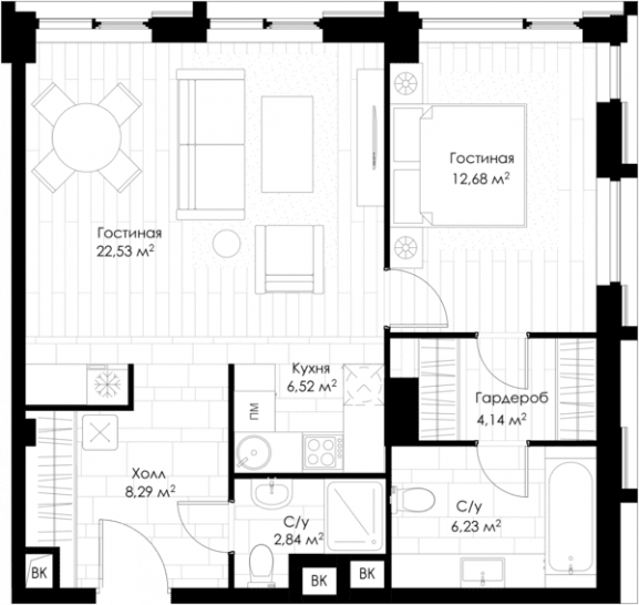 Однокомнатная квартира 63.23 м²